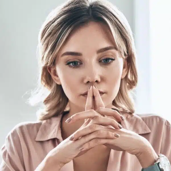 Woman speechless reviewing her bank account