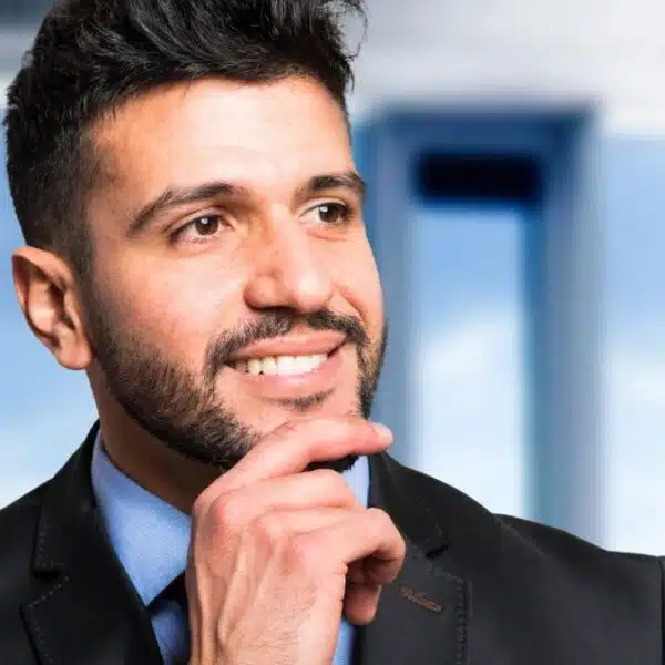 business man in a red suit and tie