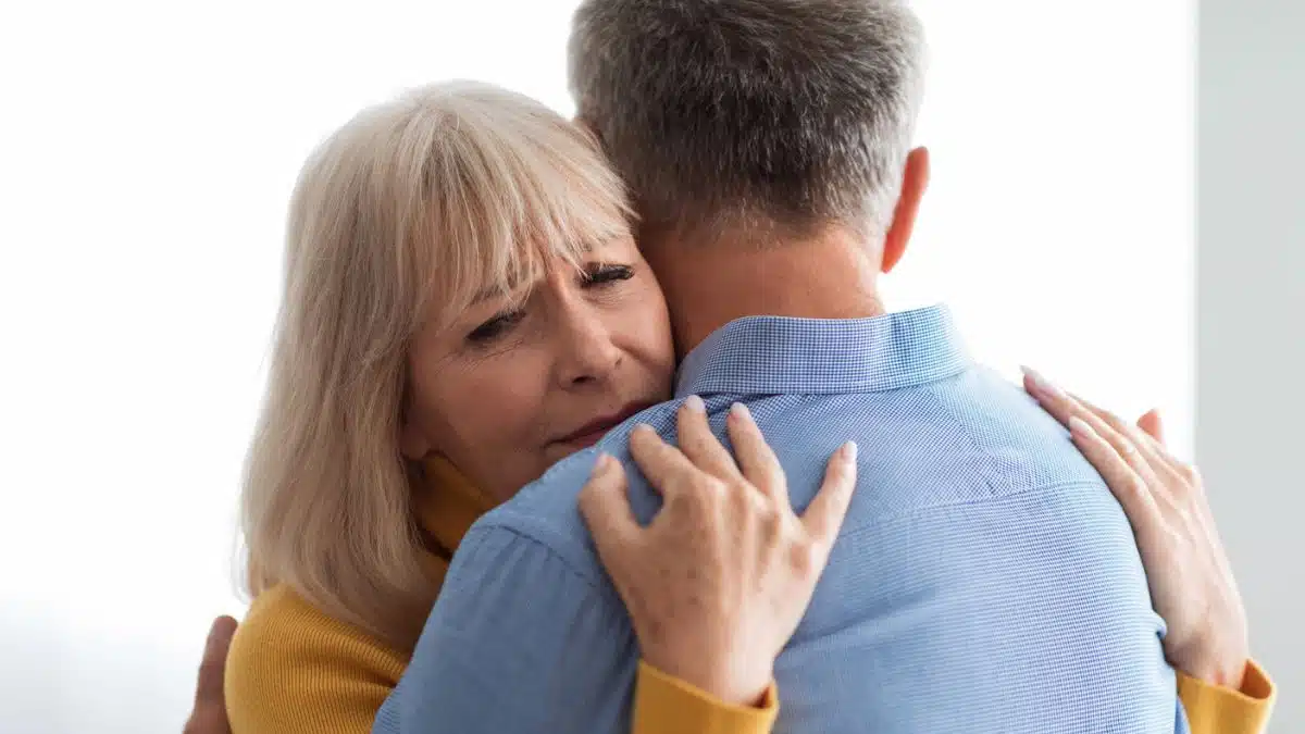 senior couple hugging