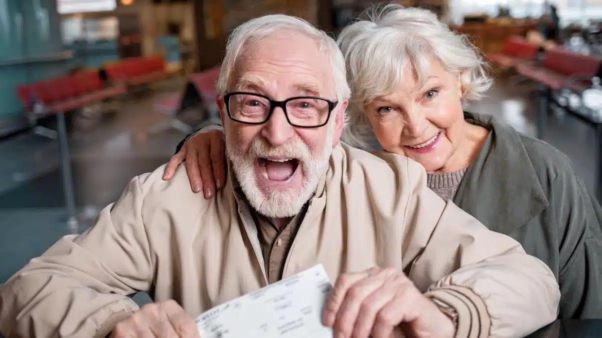 senior couple in the airport
