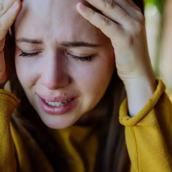 woman crying at home