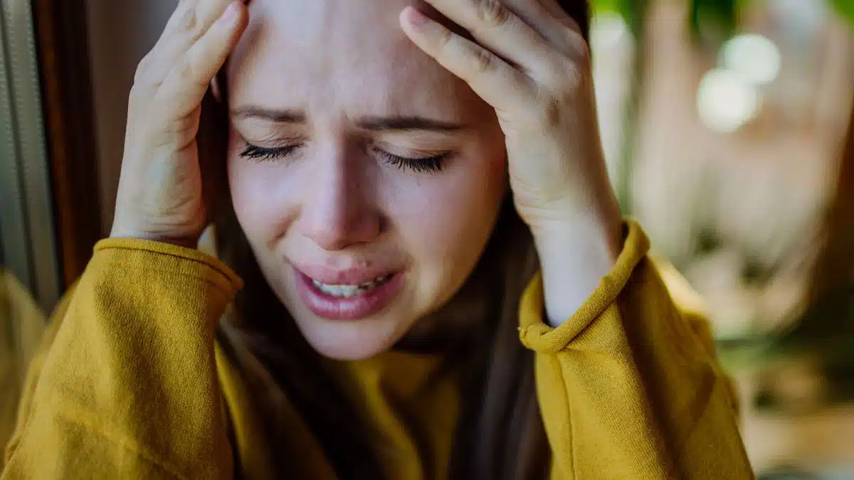 woman crying at home