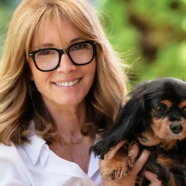 woman glasses and her dog