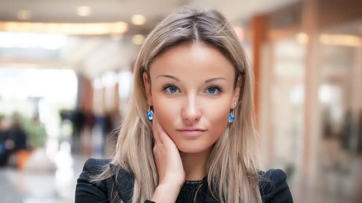 woman in office lobby