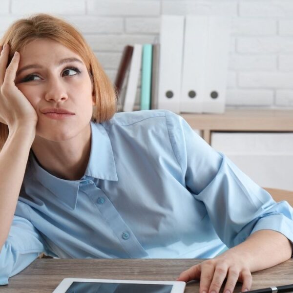 woman sad working from home