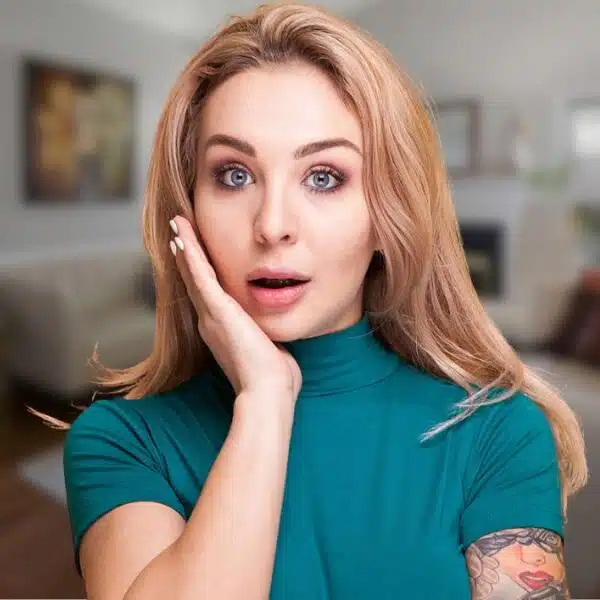 woman shocked in her living room