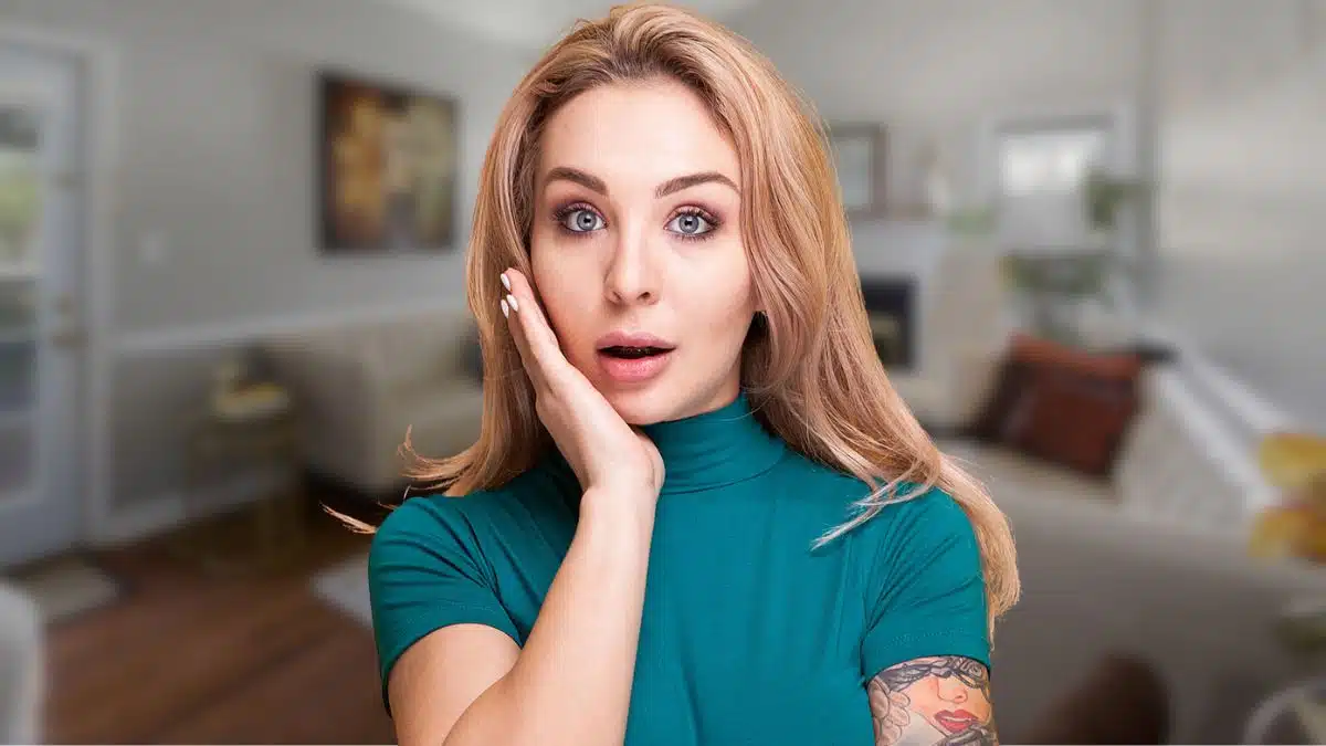 woman shocked in her living room