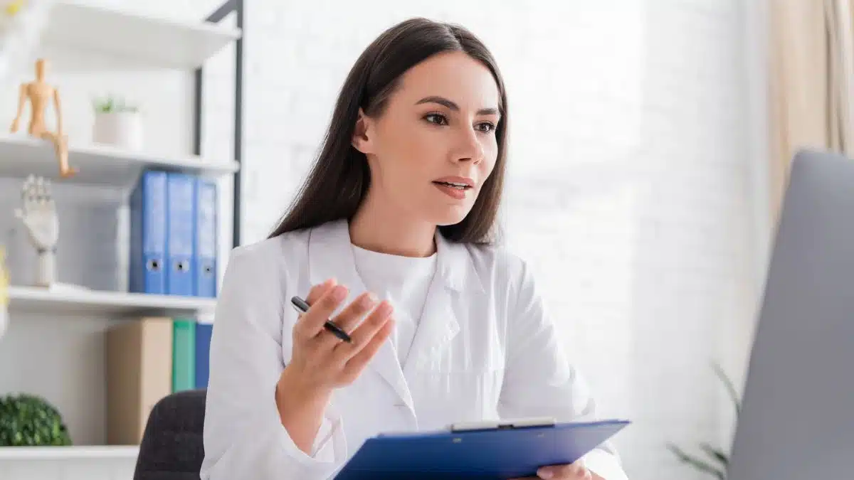 woman working at office reading email