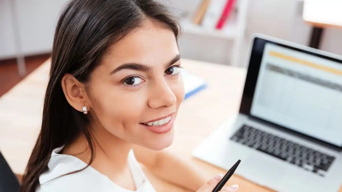 woman working on her laptop at the office