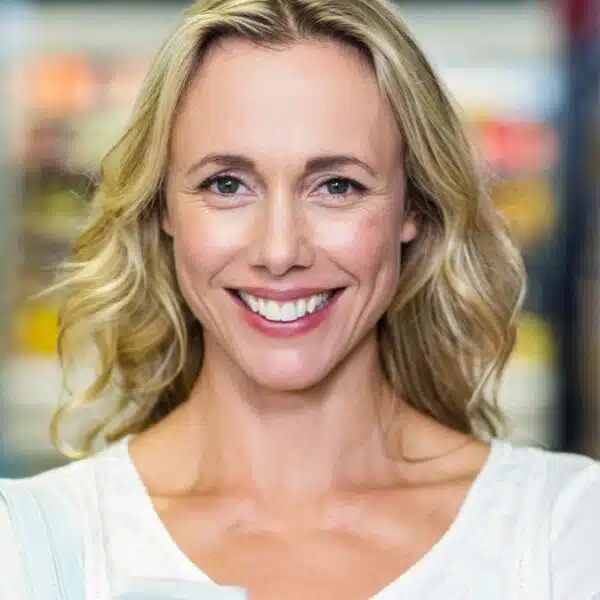 blonde woman shopping in the groceries
