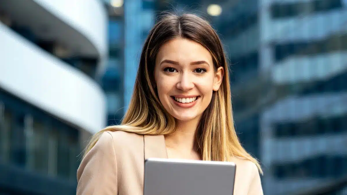 business woman standing on the side
