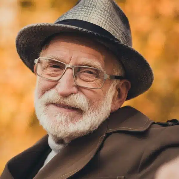 mature man hat in the fall time