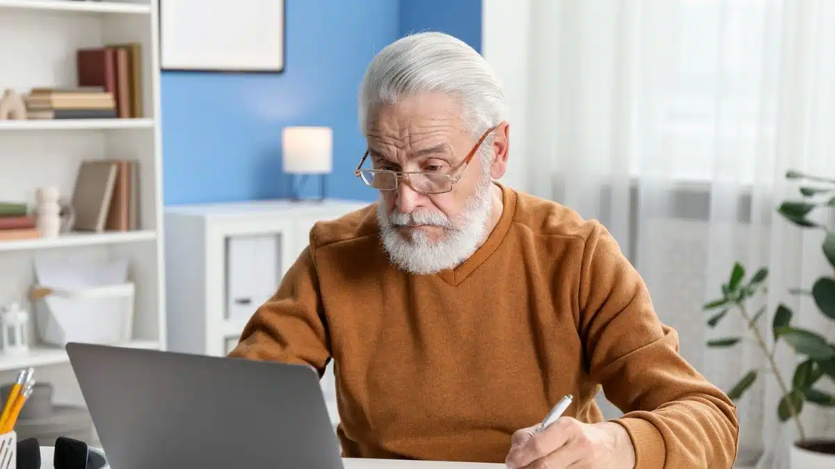 senior man working on a laptop