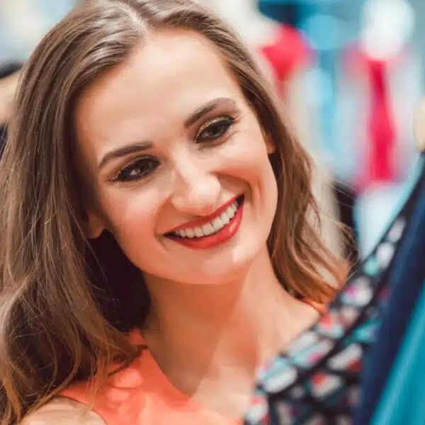 woman brunette shopping for clothes
