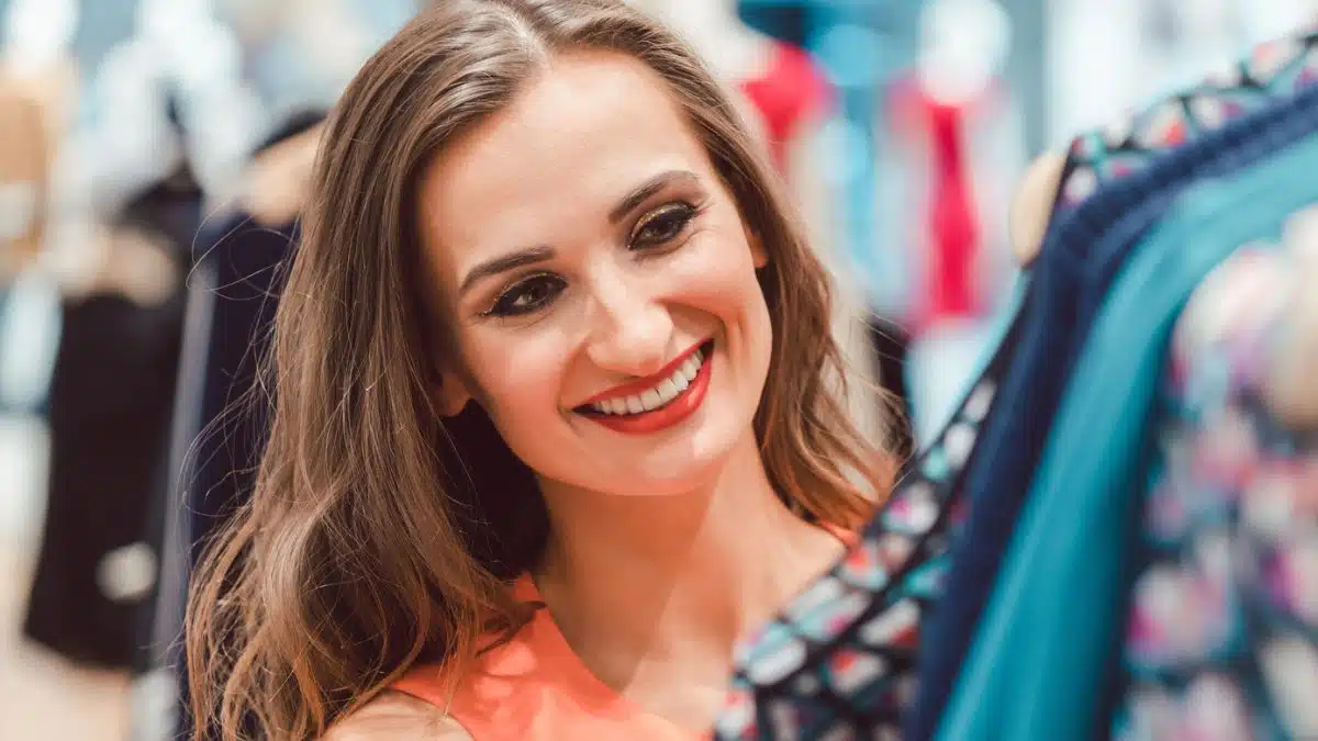 woman brunette shopping for clothes
