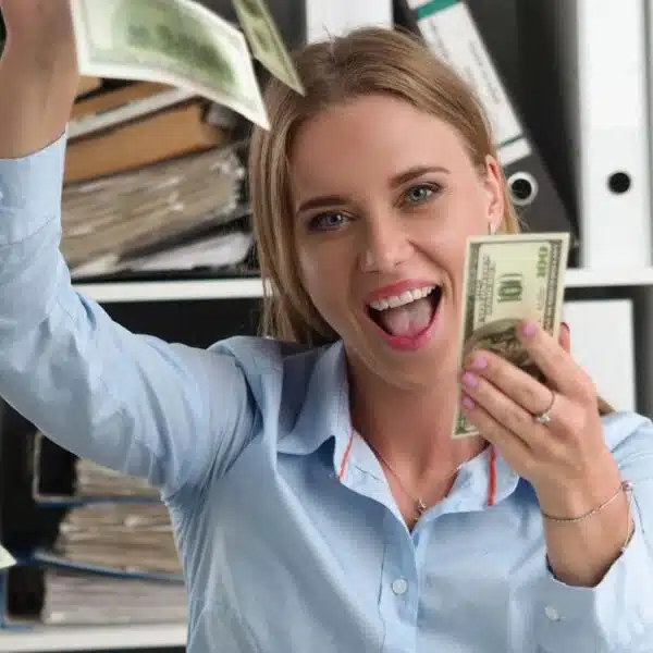 woman counting money in the air