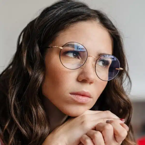 woman glasses thinking
