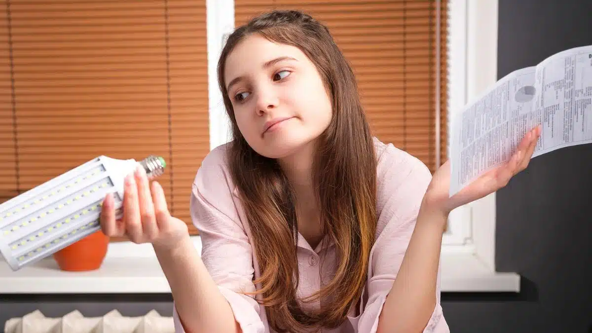 woman looking at her electricity bill