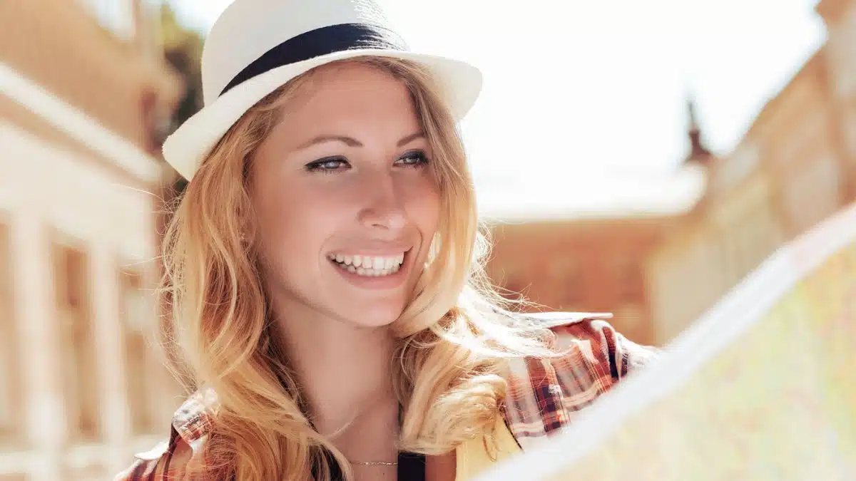 woman looking at her map