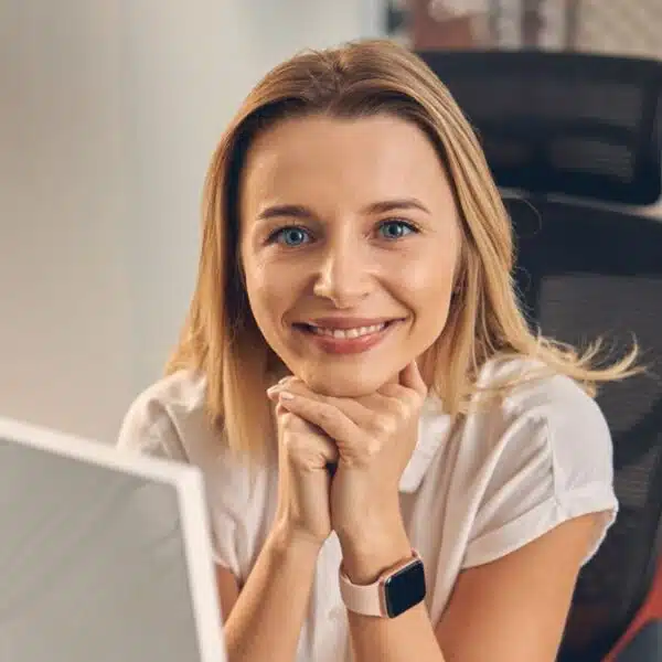 woman sitting in front of her computer