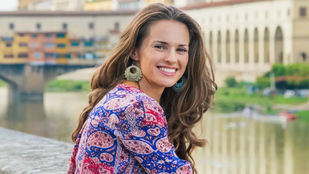 woman tourist smiling