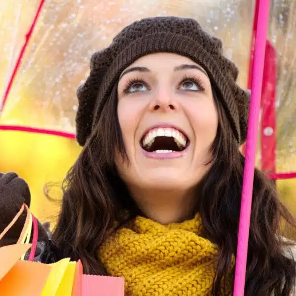 woman under an umbrella in cold weather