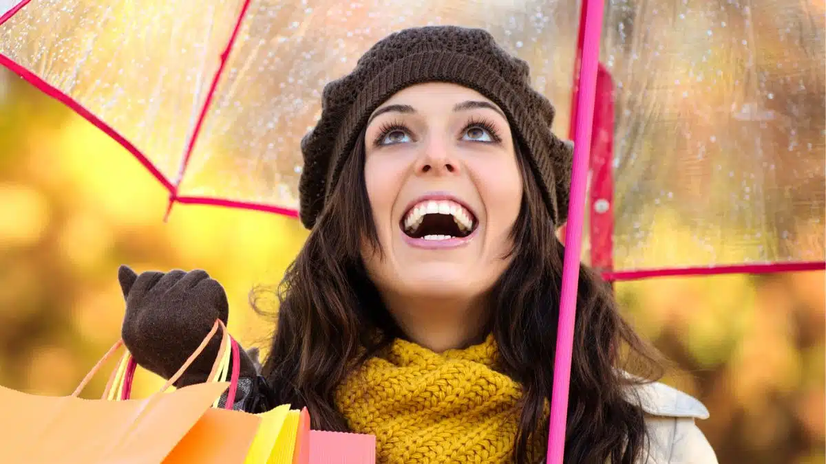woman under an umbrella in cold weather