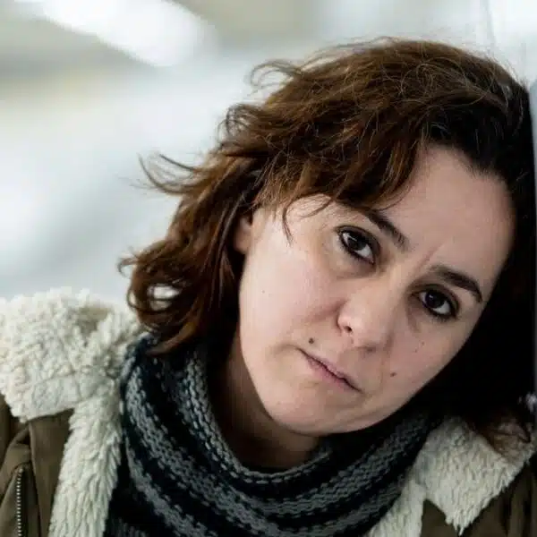 woman upset in a subway