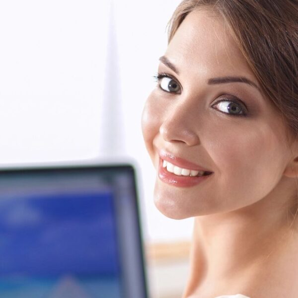 woman working on a laptop at home