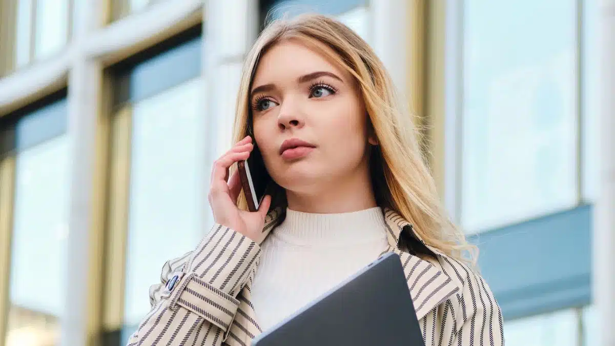 young woman on the phone blonde