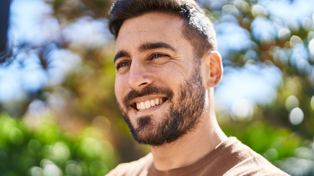 beard man outside sunny