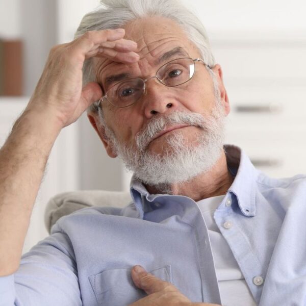 beard white glasses thinking