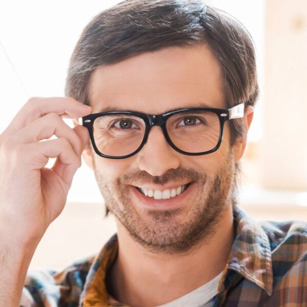 man plaid shirt glasses