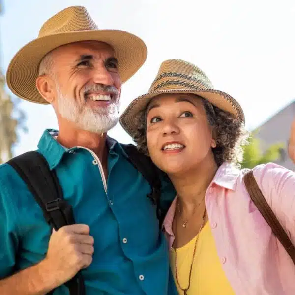 mature couple smiling on travel