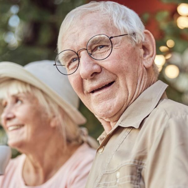 senior couple drinking coffee