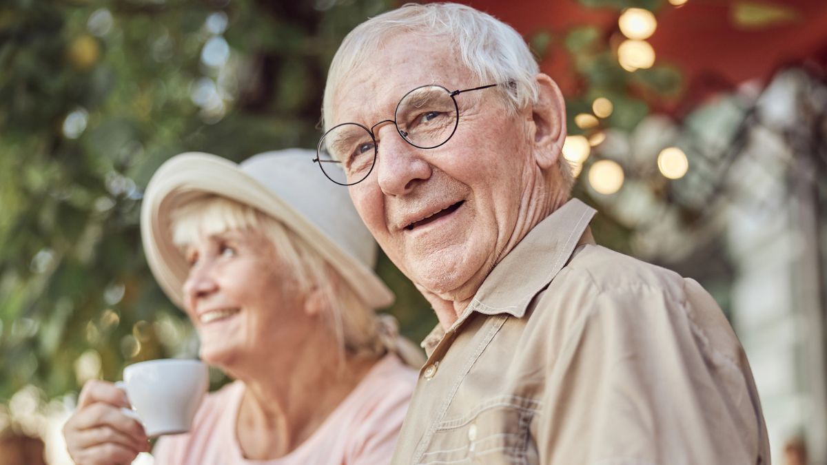 senior couple drinking coffee