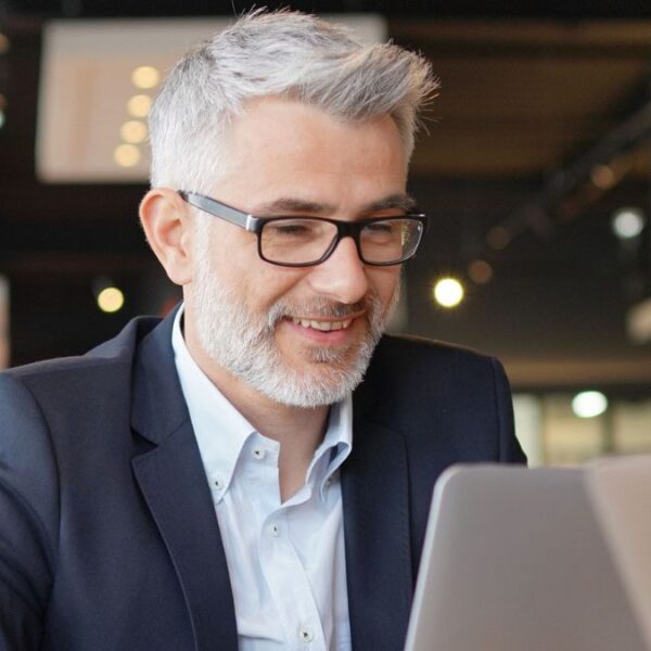 senior man on a laptop