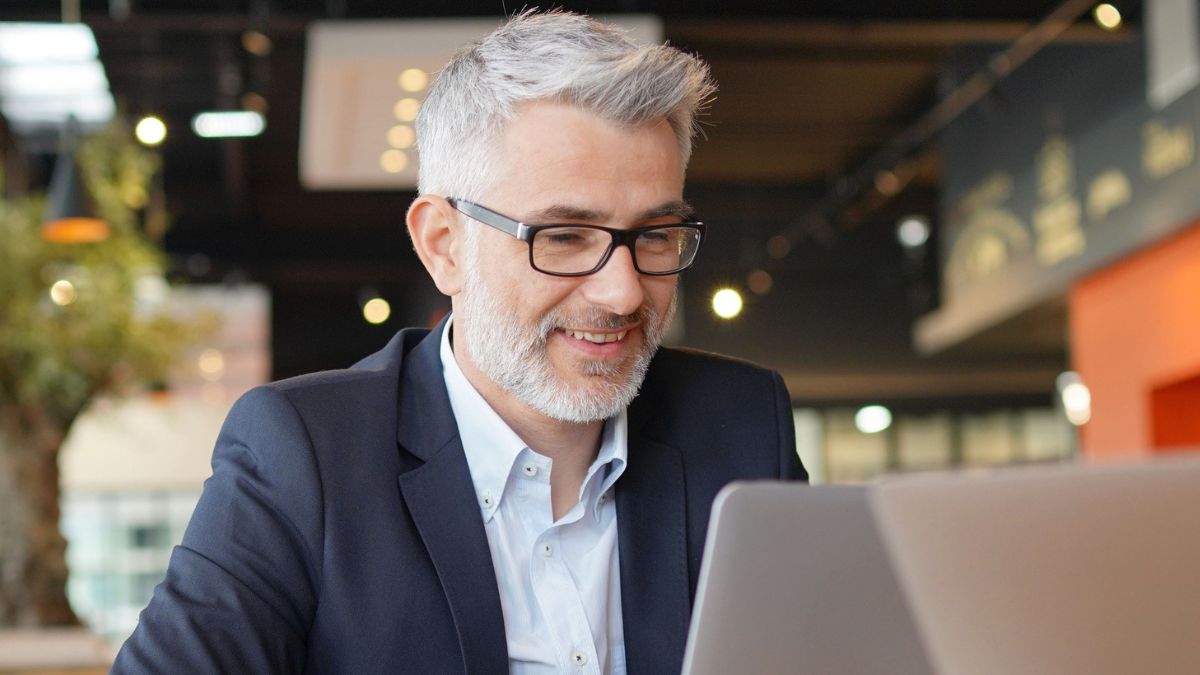 senior man on a laptop