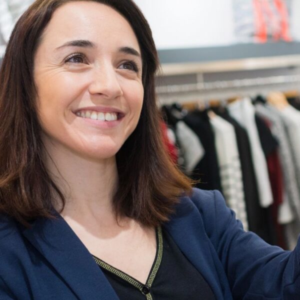 woman buying something at a store