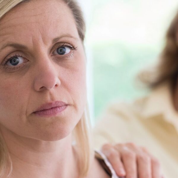 woman staring distraught
