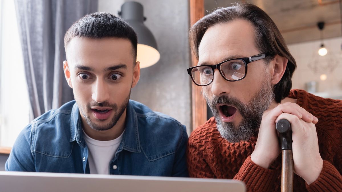 dad and son shocked