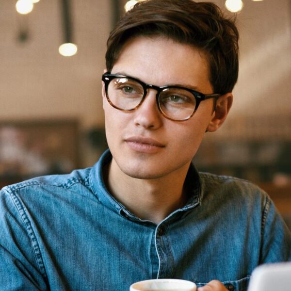 man glasses cup of coffee