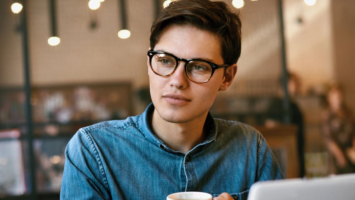 man glasses cup of coffee