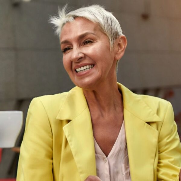 mature woman having coffee