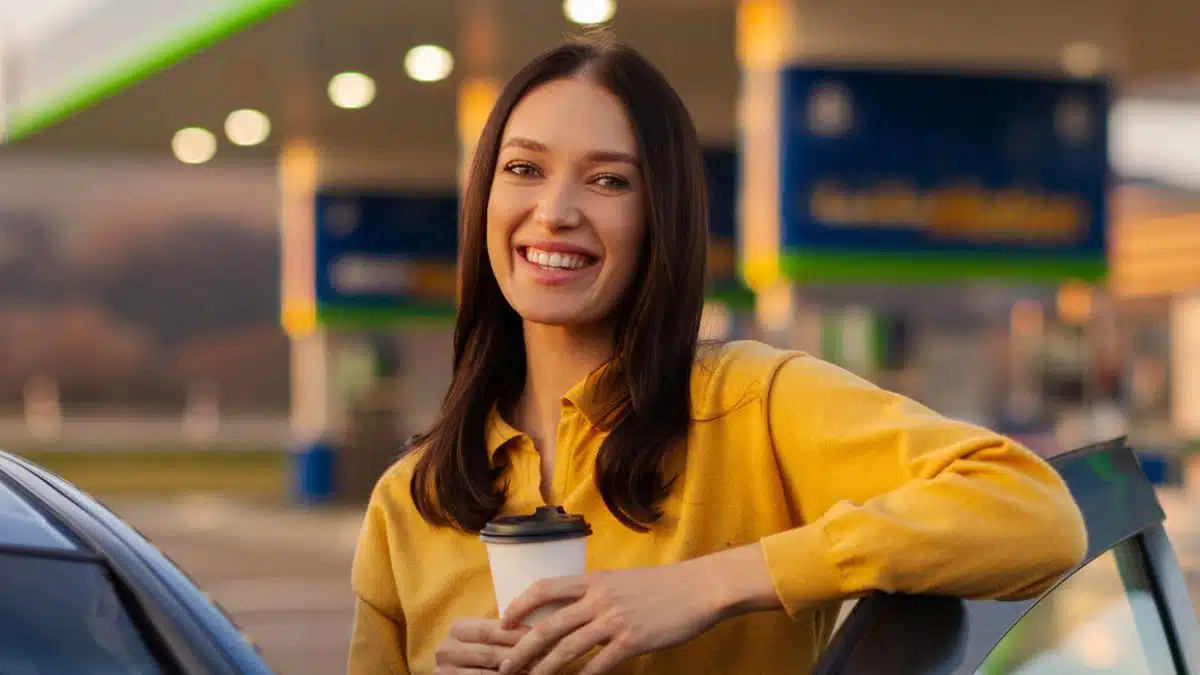 woman coffee car