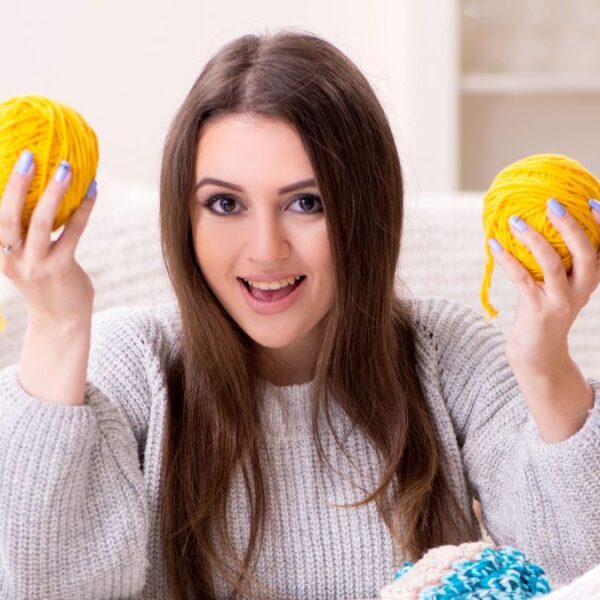 woman crocheting
