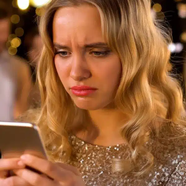 woman crying phone outside