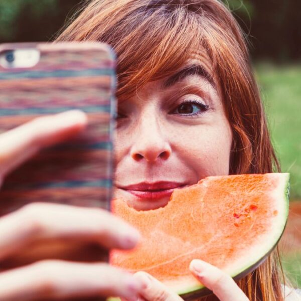 woman eating watermellon