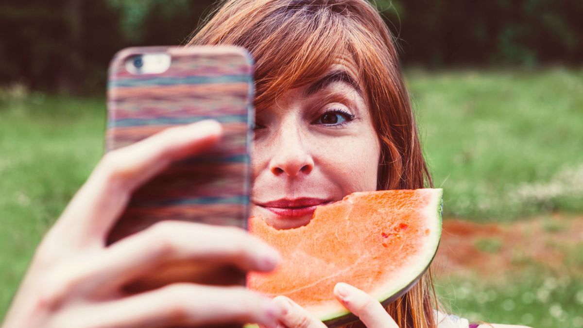 woman eating watermellon