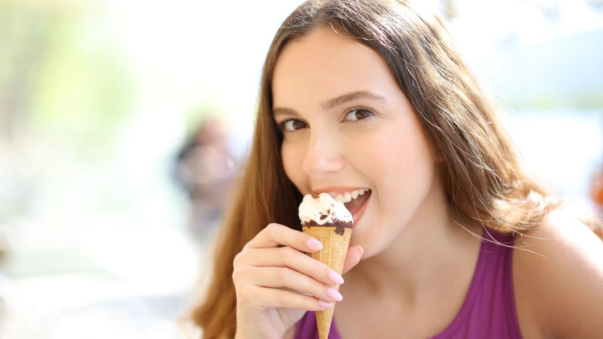 woman licking ice cream